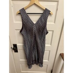Sundance Women's‎ Linen Belted Gray Brown Striped  Allende Dress Size 16 $168